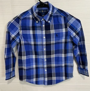 Polo Ralph Lauren Blue Plaid Full Button Shirt Boys Sz 6, Cotton Lined Pony - Picture 1 of 11