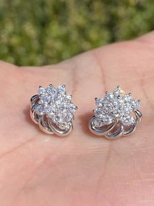 Gorgeous Vintage Platinum 1.20CTW Natural Diamond Studs Earrings - Picture 1 of 14