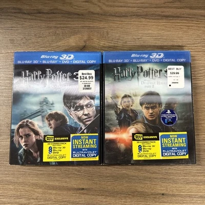 Harry Potter and the Deathly Hallows Part 1 & 2  (3D Blu Ray, DVD) Lenticular - Image 1 of 4