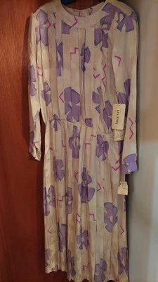 Дамы новый с ярлыками винтажный Pat ARGENTI платье Sz. 10 Новый с Ярлыками цветочный шелк  - Изображение 1 из 4