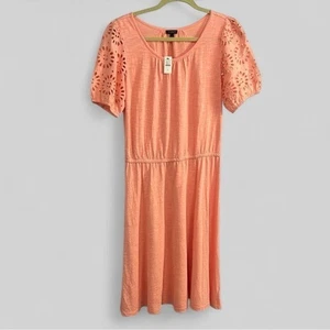 Talbot's New coral pink eyelet cut midi swing dress girly size Small feminine - Picture 1 of 8
