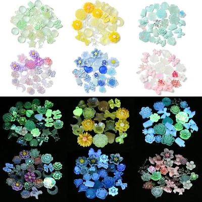 150x DIY Luminous Flower Resin Cabochons Glow in The Dark Floral Flatback Charms - Image 1 of 4