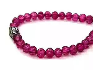 PINK TOURMALINE QUARTZ STONE ROUND 6MM CARVED GEMSTONE BEADS 7"INCH 1 BRACELET - Picture 1 of 5