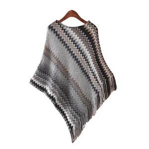 Colorful Women Cape Poncho Tricot Sweater Outwear Jacket Shawl Cape Tassel Top - Picture 1 of 1