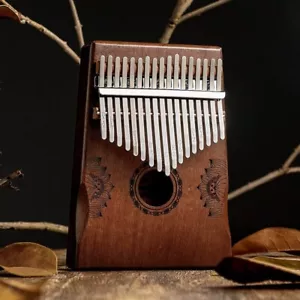 17 Schlüssel Holz Kalimba geschnitzt Lotus mit Stimmhammer Starterset für Kind braun - Bild 1 von 10