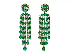 Featuring Deep Green 36.65CT Emerald & Lab-Created 16.35CT Diamonds Earrings - Picture 1 of 6