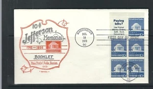 USA SC # 1510b Jefferson Memorial . Pane of 5 Plus Label . Artopages cachet - Picture 1 of 1