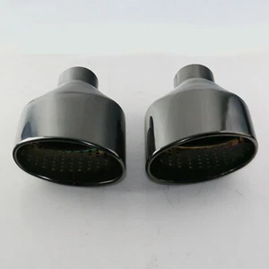 2.5" inlet Black Exhaust Tips Stainless Steel Slant 6" Oval For AUDI RS LOOK - Picture 1 of 12