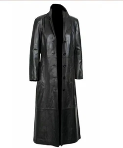 Womens Pure Leather Black Trench Coat Steampunk Gothic Long Coat Jacket Winter - Picture 1 of 1