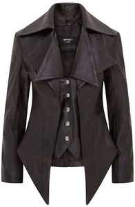 Womens Black Leather Goth Jacket Edwardian Victorian Biker Jacket - Picture 1 of 6