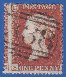 B14 GB QV 1854 1d RED BROWN PLATE 182 SI SG17 VFU IN HARROGATE 338 MISPERF C1 - Picture 1 of 2