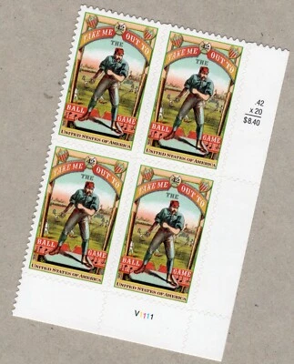 Scott #4341 Take Me Out To The Ballgame Plate Block of 4 Stamps - Sealed - Image 1 of 3