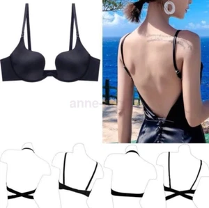 Women Ladies Low Cut Sexy Bra Push Up Bra Backless Invisible Halter Seamless Bra - Picture 1 of 17