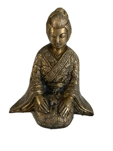 Statua di geisha 6,5 pollici statuetta scolpita a mano scultura in bronzo per arredamento casa - Foto 1 di 8