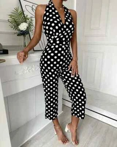 Elegante Vestido Mujer Mono Completo sin Mangas Pantalones Blanco Negro A070 - Imagen 1 de 4
