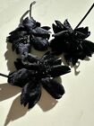 Lot Of 3 Vintage antique Black Velvet Millinery Flowers