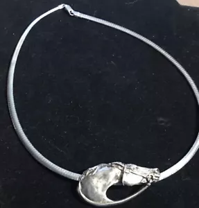Horse Head Bridle Slide Sterling Silver Omega Collar Pendant .925 - Picture 1 of 6