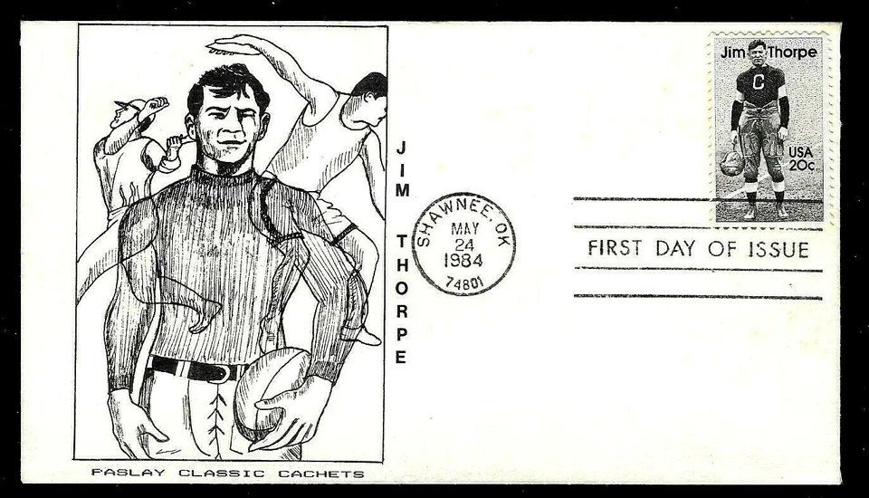 2089 20c Stamp (1984) GREAT AMERICAN JIM THORPE FDC BY PASLAY CLASSIC CACHETS - Image 1 of 1