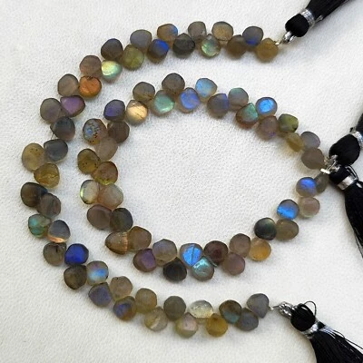 Natural Rainbow Fire Labradorite Gems 6 to 7mm Matte Finish Heart Shape Beads 7" - Image 1 of 4
