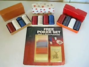 50er/60er Jahre 4 Boxen + Poker Karten Set unzerbrechlich Kunststoff Poker Chips Lot Vintage - Bild 1 von 9