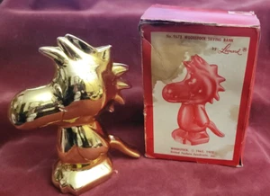 VINTAGE PEANUTS WOODSTOCK GOLD FIGURE BANK JAPAN 1965 1972 LEONARD - Picture 1 of 7