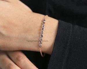 Round Salt And Pepper Bracelet 14K Solid Rose White Yellow Gold Bracelet KD1095 - Picture 1 of 8