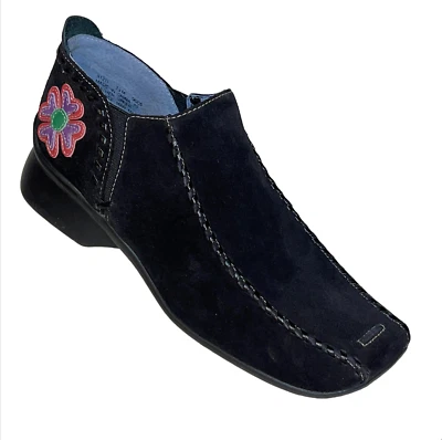 Indigo by Clarks Zapatos Mujer 7.5 Sin Cordones Mocasines Cuero Negro Puntera Cuadrada Boho Foto 1 de 4