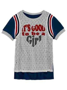 Girls Blue & White Its Good To Be A Girl T-Shirt Sporty Striped Lace Shirt L 14 - Picture 1 of 1