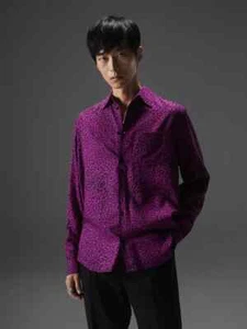 J. Lindeberg Men's Leo Print Linen Shirt Medium Purple NEW NWT FMST07331 Q243 - Picture 1 of 9