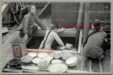 40s Houseboat Women Food Kitchen Junk Hong Kong Vintage Photo Postcard RPPC 472