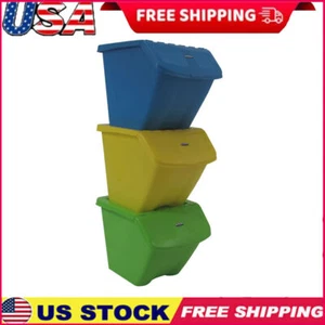 30 Gallon Stackable Recycle Storage Bins Set 3 Pce Durable Construction Pantry - Picture 1 of 7