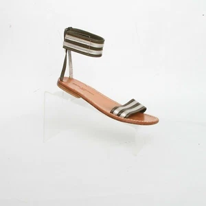 Amina Rubinacci Green Silver Leather Ankle Strap Sandals Womens 39 Casual Italy - Picture 1 of 9