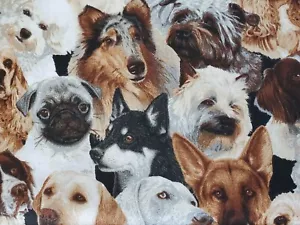 Robert May For Cranston VIP Dog Faces Brown Fabric 100% Cotton NEW 1 pc 44"x13" - Picture 1 of 3
