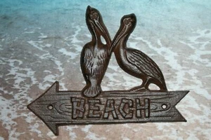 Pelican Decor Collector Beach Wall Plaque, Cast Iron, 8", H-133 - Picture 1 of 12