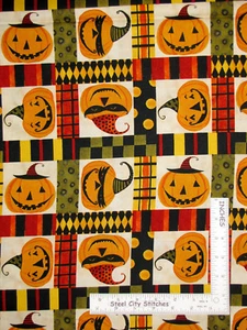 Halloween Pumpkin Face Blocks Cotton Fabric Blank Textiles Cute To Spook By Yard - Picture 1 of 1