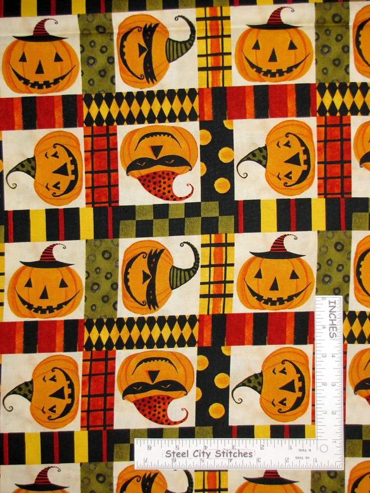 Halloween Pumpkin Face Blocks Cotton Fabric Blank Textiles Cute To Spook By Yard - Image 1 of 1