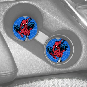 SPIDERMAN SHOOTING WEB BLUE CUSTOM SANDSTONE CAR COASTER SET LOT OF 2 - ABSORBS - Picture 1 of 1