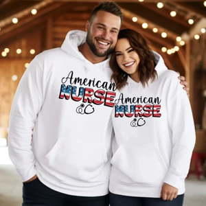 American Nurse Pullover Hoodie American Flag 4th Of July Unisex Sweatshirt Gift - Picture 1 of 19