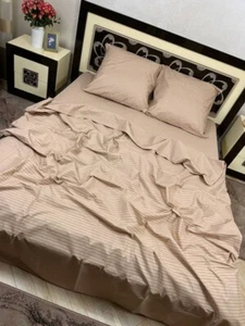 Striped Cotton Bedding, Sheet, Duvet Cover, 2 Pillowcases, 100% Cotton, Cappucci - Zdjęcie 1 z 5