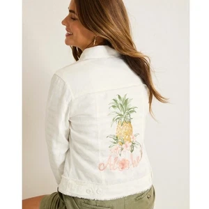 NEW Tommy Bahama Two Palms Pineapple Paradise 100% Linen Raw Edge Jacket XL - Picture 1 of 10