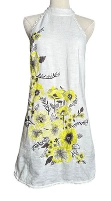 Anthropologie Maeve White Cotton Yellow Embroidered Flowers Halter Dress Size 6P - Image 1 of 4