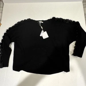 Sioni Milano Pullover Damen L Ärmel schwarz Blumenverzierung skurril Witchy Goth - Bild 1 von 14
