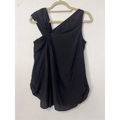 Tanque Leon Max 100% seda preto texturizado reunido médio - Imagem 1 de 4