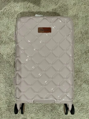 $280 JUICY COUTURE 21" Carry On Luggage Quilted Hearts Ash Beige Spinner Wheels - Image 1 of 4