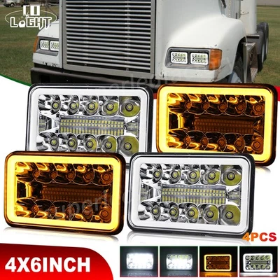Par de faros LED DRL de 4x6" intermitente para Kenworth Freightliner FLD120 FLD112 Foto 1 de 4