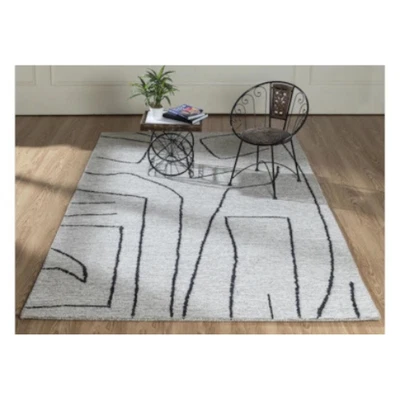 Wool Rug - Modern Gunnar Modern Lines Taupe and Black Carpet for Living Space - Image 1 of 4