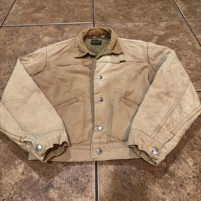 VTG 60s/70s Wrangler Jacket Work Canvas Coat Rope Script Logo Distressed Detroit - Image 1 of 4