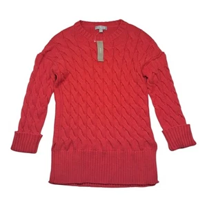 NWT J. Crew Sweater Women's Red XS/S Cotton Cable Knit Side Slit Crewneck Preppy - Picture 1 of 11