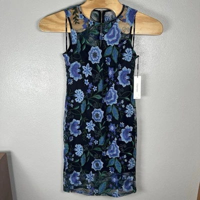 NEW Calvin Klein Mesh Blue Floral Embroidered Sleeveless Sheath Dress Womens 8 - Image 1 of 4