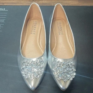 Journee Collection Renzo Silber Metallic Flats Strass Schmuck Schuhe - Bild 1 von 9